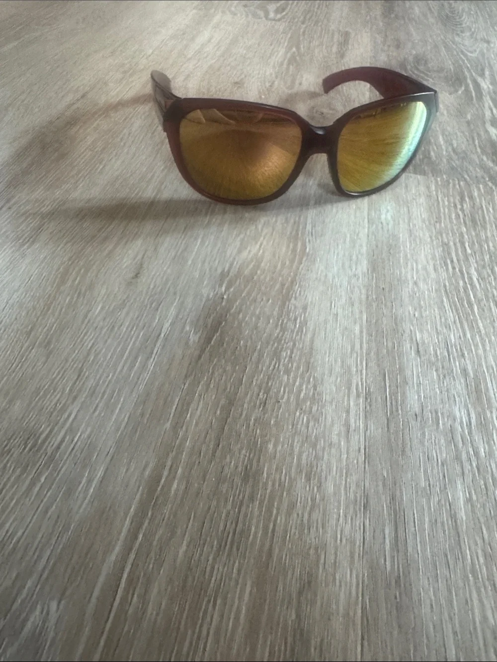 Oakley Women's Wrap Sunglasses — Brown Frame with Green Mirrored Lenses